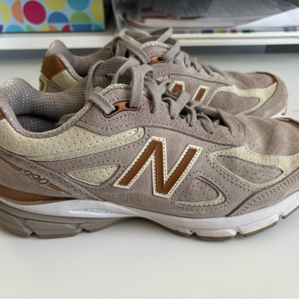 New Balance Taupe & Cream Suede Running Sneakers